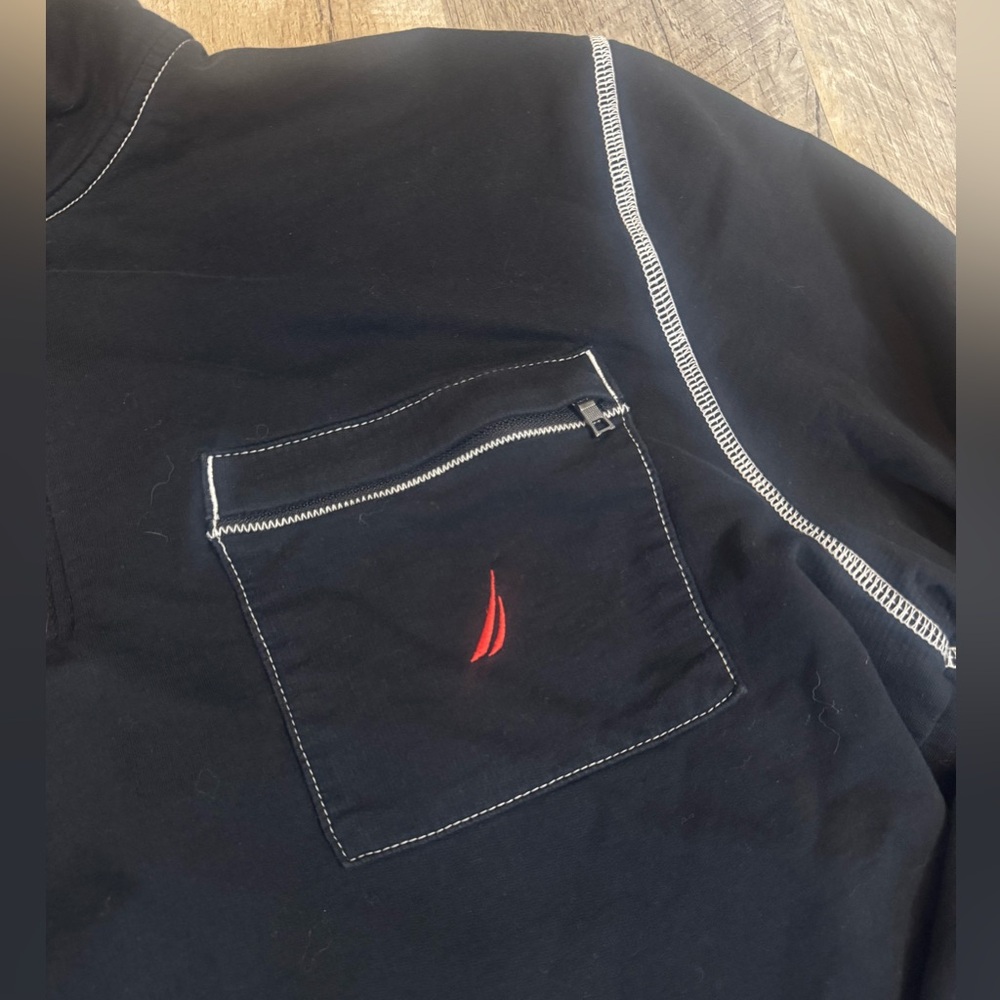 Men’s Nautica XL long sleeve black quarter-zip w/red stitched logo, like new - Picture 3 of 9
